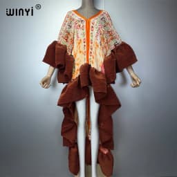 WINYI Summer Pleated Elastic Maxi Kaftan Boho Evening Dress Elegant Beach Cover Up Luxury Party Dress Dubai Style Abaya