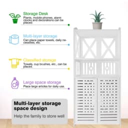Bathroom Floor Cabinet,Waterproof FreeStanding Bathroom Storage Unit with Daily Use Layer and Cupboard Double Door,3-Tiers PVC