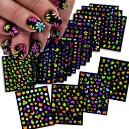 3D Colorful Flowers Cherry Blossoms Rose Daisy Nail Decals 20/30/60/70/90pcs Cute Heart Nail Sticker Manicure Decoration 5.5*6cm