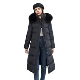 Winter Women Long Parkas Solid Colo Neck Hooded Cotton Jacket Pockets Windproof Zipper Closure Padded Outwear