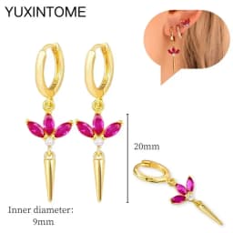 925 Silver Ear Needle Rose Red Hoop Earrings For Women Exquisite Water Drop/Flower/Heart Crystal Piercing Huggie Earring Jewelry
