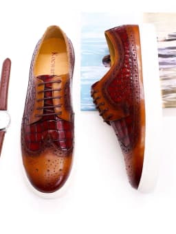 Genuine Leather Flat Sneakers Comfortable Handmade Mens Casual Shoes Brogue Wingtip Crocodile Print Non-slip Derby Shoes for Men