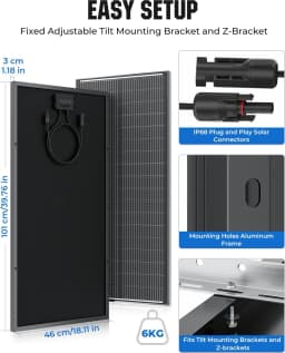 Rvpozwer 100W Solar Panel 25% High Efficiency 18BB 100 Watt Solar Panel 18BB N-Type Monocrystalline PV Modules for RV Marine Rooftop Farm Trailer Home Off-Grid System