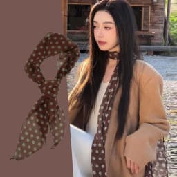 Ladies New Ins Style Brown Chiffon Polka Dot Long Silk Scarf Multifunctional Accessory Neck Women's Headband Tie Hair Towel