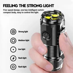 Portable Mini LED Flashlight Powerful 3*Wick Small Pocket Torch USB Rechargeable Strong Light Lantern Super Bright Cap Clip Lamp