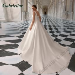 Gabriellar Pearls A-line Wedding Dresses Spaghetti Straps Bride Gown Backless Bride Dresses Classic Satin Vestidos Consumized