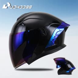 715-Motorcycle Dual Visor Flip-Up Modular Full-Face Helmet Anti-Fog Street Bike Racing Helmet for Women and Men Retro 3/4 Helmet