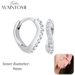 925 Sterling Silver Ear Needle Hoop Earrings Crystal Circle Small Huggie Earrings for Women Simple Females Girls Jewelry
