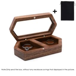 Blank Walnut Jewelry Storage Ring Box Engagement and Wedding Ring Holder Gift for Couples, Brides, and Grooms Ring Box With Bag