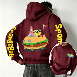 Burger SpongeBob SquarePants and Patrick Star Cartoon Anime 2026 Spring and Autumn Men's and Women's Fashion Sports Hoodies