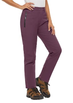 TACVASEN Women's Warm Fleece Lined Windproof Waterproof Shell Pants Soft Work Pants Outdoor Hiking Ski Trousers with Zip Pockets