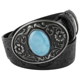 Women's Decorative Buckle Colorful Bead Embossed Split Leather Belt