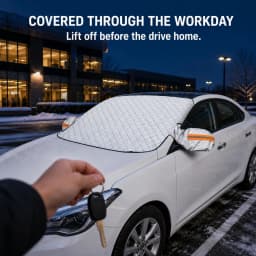 Car Windshield Cover for Snow and Ice with Side Mirror Covers, Silver Winter Frost Protector, 57.09 X 43.31 Inches, Front Windshield Coverage for Outdoor Parking at Home, at Work or in Driveways
