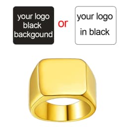 U7 Custom Stainless Steel Round Square Rings for Man Relief Deep Engrave Black White Vector Design Logo Brand Rings Jewelry Gift