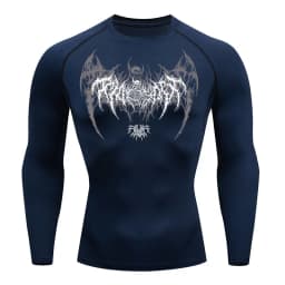 Skull Wings Print Long Sleeve Compression Shirts for Men Gym Workout Running Baselayer Undershirts Spring Fall Athletic Tops