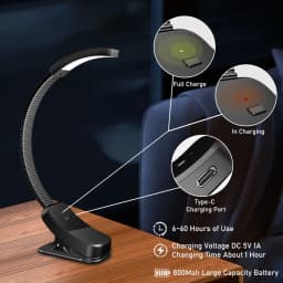 Rechargeable USB Blue Light Blocking Book Light Clip on Amber LED Reading Lamp Eye Healthy Stepless Dimming for Nighttime