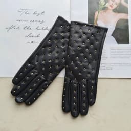 New winter women's sheepskin gloves with touch screen and warm velvet rivet style genuine leather gloves