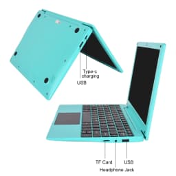 10.3 inch Laptop Android 12 Computer Quad Core Powered Netbook 2G RAM+64GB ROM Mini Laptop Computer for Kids with Bag Mouse Blue