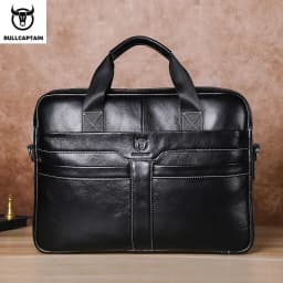 BULLCAPTAIN Leather Laptop Bag, Top Layer Leather 15" Laptop Bag Men's Laptop Briefcase Briefcase Work Business Travel Bag 053