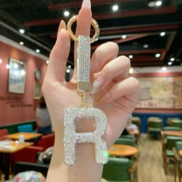 Full Rhinestone English Letter Keychain - Luxury Bag Charm & Car Key Ring, Elegant Small Gift