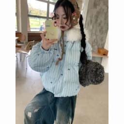 Women's Winter Tops Jacket Cotton Coat Striped Bow Thickened Warm Vintage Simple Comfortable Leisure Fashion New Niche Versatile