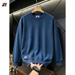 Heavyweight men's autumn and winter solid color terry cotton men's clothing crew neck long sleeve loose casual sweatshirt