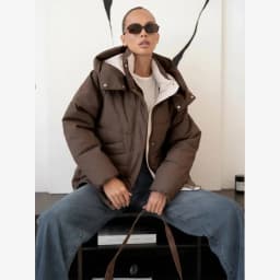 Dark Brown Hooded Padded Outerwear Minimalist Drawstring Long Sleeve Loose Coat 2026 Winter New Daily Outdoor Casual Jackets