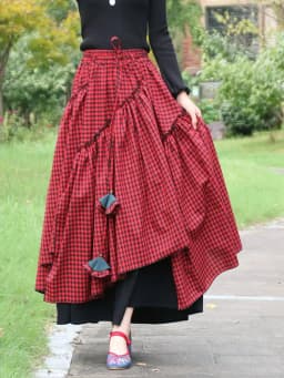 TIYIHAILEY-Women's Plaid Irregular Skirts, Long Maxi, Elastic Waist, Cotton Linen, Chinese Style, S-2XL, Autumn, New 2026