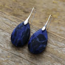 Trending Teardrop Sodalite Gold Plated Hoop Women Dangle Huggie Earrings Elegant Jewelry Gifts