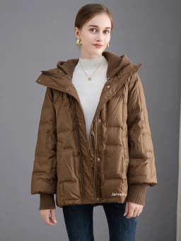 Janveny 2025 New Winter Short White Duck Down Jacket Women Casual Loose Warm Parkas Knitted Hat Detachable Puffer Down Coat