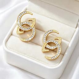 Luxury Rhinestone Interlocking Letter Earrings Double CZ Stud Earrings For Women Bridal & Bridesmaid Wear