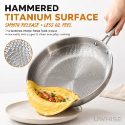 Uwhise Uncoated Titanium Frying Pan Non Stick Hammered Skillet With Glass Lid Metal Utensil Steak Eggs Kitchen Frying Pan
