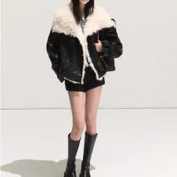Women Faux Leather Labm Fur Lined Coats Solid Jacket Turn Down Collar Long Sleeves Single Breasted Loose Streetwear 2026 Autumn