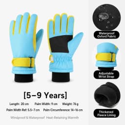Kids Winter Ski Gloves Waterproof Windproof Children Snow Gloves for Boys Girls Warm Fleece Lining Sports Finger Gloves 3-15Y