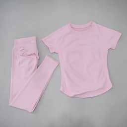 DF LOGO Ladies Seamless 2Pcs Yoga Set Short Sleeve Slim Top High Waist Leggings Quick Dry Breathable Gym Running Fitness Outfit