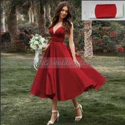 Customized Short Wedding Dress Spaghetti Straps V Neck Sexy Wedding Gowns Satin A Line Tea Length Simple Bridal Dresses Midi