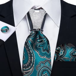 DiBanGu Business Plaid Black Solid Luxury Elegant Silk Ties for Men Designer Tie Buckle Handkerchief Cufflinks Wedding Accessory