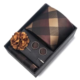 2025 New Design Brand 8 cm Blue Striped Tie Handkerchief Cufflink Brooch Set Man Gift Box Wedding Gift Fit Formal Party
