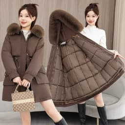 2026 New Winter Coat Down Padded Jacket Women Parkas Fur Collar Thick Hooded Cotton Coats Black Casual Outerwear Female Clothes