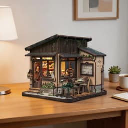 CUTEBEE Kissa Coffee Book Nook Kit 3D Wooden Puzzle Dollhouse with LED Light DIY Miniature House Model