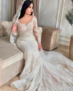 Customized Elegant Mermaid Wedding DressesDetachable Train Romantic Lace Long Sleeve Bride Dresses For Vestidos De Novia
