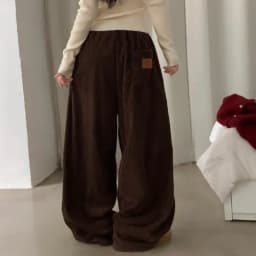 Afashion Retro Personalized Back Pocket Label Corduroy Wide Leg Elastic Waist Casual Pants Women's Winter New Style Loose Fit Tr