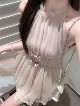 Elegant Knot Neckline Short Dress Women's Summer Fashion Waist Cinched Asymmetrical Strapless Princess Style Dress