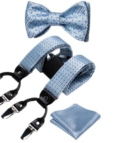 Adjustable Slive Paisley Suspender Self-tie Bowtie Pocket Square Cufflinks Set Luxury 6 Clips Mental Elastic Classic straps
