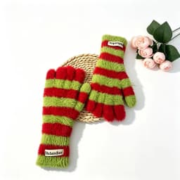 Striped Knitted Korean Style Plush Touchscreen Gloves Warm Soft Fingerless Mittens for Men and Women Outdoor Ski Riding Gloves