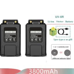 Baofeng UV 5R Battery Type-C Charger Thicker 3800mAh BL-5 For Walkie Talkie Radio UV-5RC UV-5RE BF-F8 BF-F8HP GT-5R BF-F9 UV-5X3