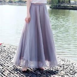 High-grade Double Layer Skirts Spring Summer Elastic High Waist Large Swing Gauze Chiffon Skirt A-line Pleated Long Beach Skirt