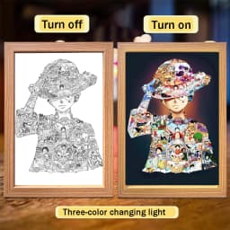 Anime Character One Piece Luffy Zorro Animated Frame LED Light Study Bedroom Christmas Birthday Gift