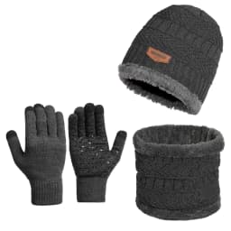 3Pcs Winter Beanie Hat Scarf Gloves Set Fleece Lined Knit Thermal Warm Touch Screen Unisex Windproof Cold Weather Outdoor Set