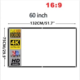 XIAOHUI Simple White Grid Anti-Light Screen Portable Projector Screen 60-180Inch Home Office Projection Screen 16:9 Ratio